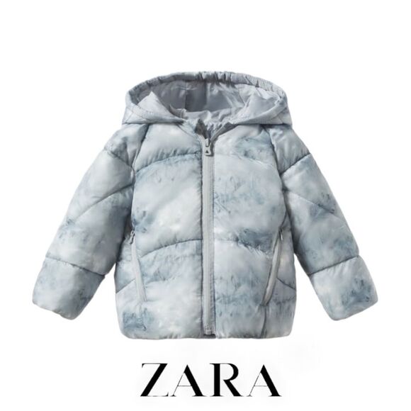 ZARA Kids | Blue Gray | WATER REPELLENT TIE-DYE EFFECT PUFFER COAT - Picture 1 of 9